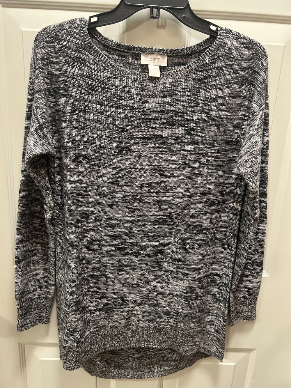 LOFT Black and White Marled Crewneck Sweater